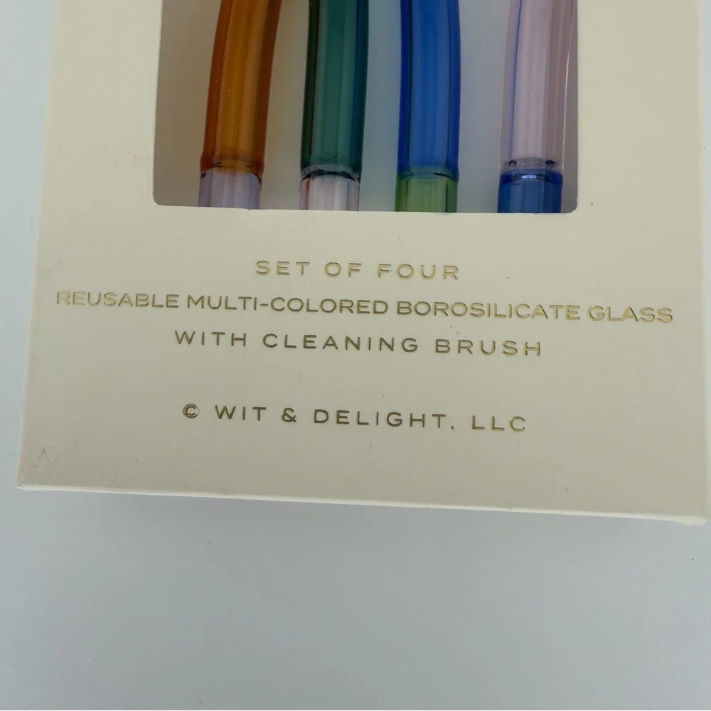 Wit and Delight Glass Straws - Multi-Color Set of 4